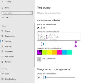 Change Text Cursor Indicator size, color, thickness in Windows 11