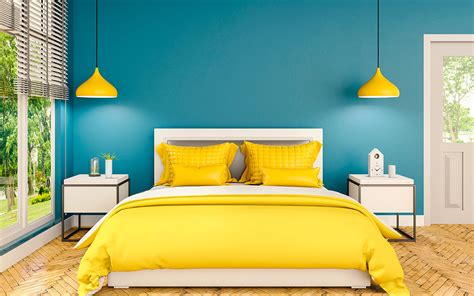 Light Teal And Yellow Bedroom