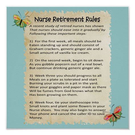 Hilarious "Nurse Retirement Rules" Poster 12x12" | Zazzle | Nurse retirement gifts, Retirement ...