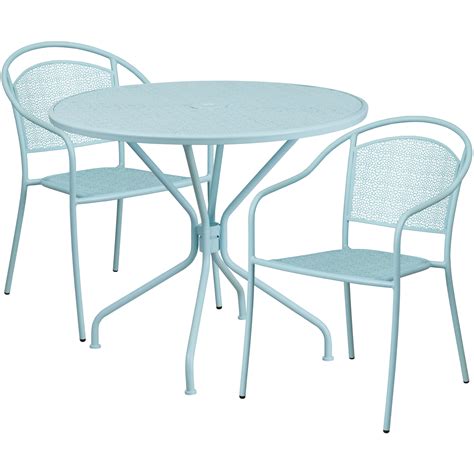 Flash Furniture 35.25" Round Indoor-Outdoor Steel Patio Table Set with 2 Round Back Chairs ...