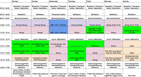 Our Rehab Timetable - Sanctuary Lodge