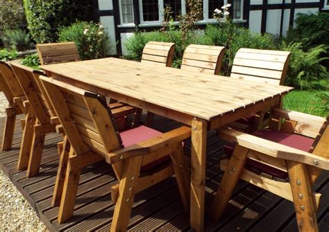 Eight Seater Solid Wood Rectangular Garden / Patio Table and Chairs Set - Timber Furniture