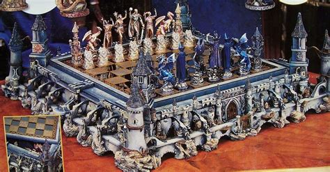 Fantasy Gothic Chess Set by Franklin Mint, 1994. Hand-painted Pewter ...
