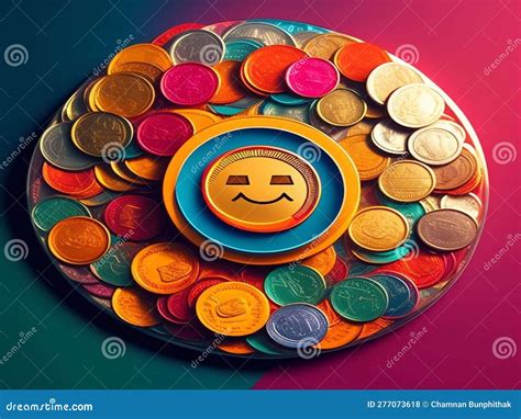 Smiley emoji in coin tray stock illustration. Illustration of circle - 277073618