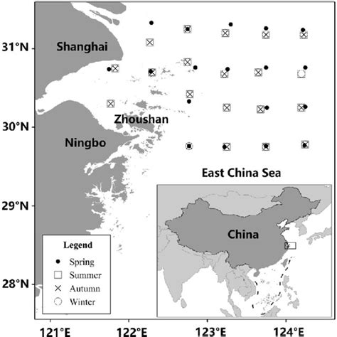 Map of the Zhoushan fishing ground and sampling stations in spring,... | Download Scientific Diagram