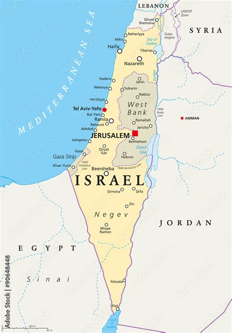 Vecteur Stock Israel political map with capital Jerusalem, national ...