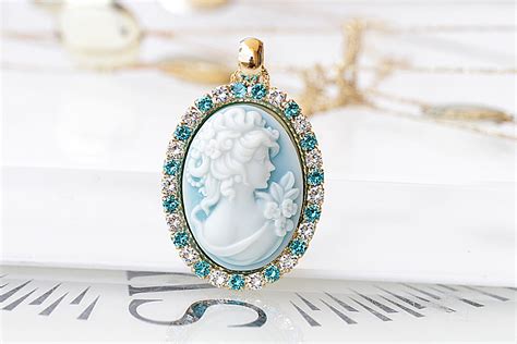 BLUE CAMEO PENDANT Vintage Style Cameo Necklace Victorian | Etsy