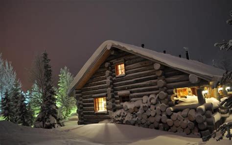 HD Quaint Winter Forest Log Cabin Wallpaper | Download Free - 54503