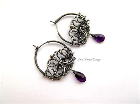 Wire Wrapped Sterling Silver Hoop Earrings With Amethysts.… | Flickr