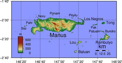 Admiralty Islands Topography With Labels - MapSof.net