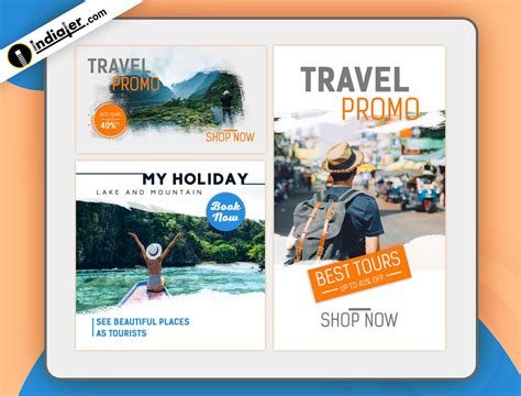 3 Travel Agency Social Media Ads Banner Design PSD Template Free - Indiater