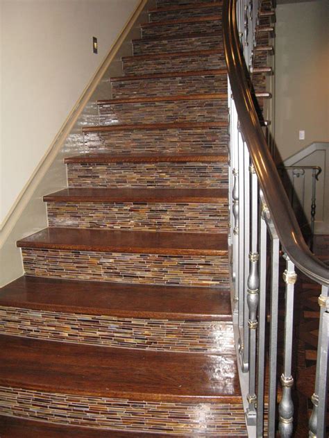 Fabulous staircase with tile up the risers. | Stairs, Staircase remodel ...