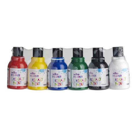 Wilko Primary Colours Paint Set 6 x 150ml | Wilko