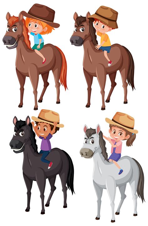 Set of children riding horse 607926 Vector Art at Vecteezy