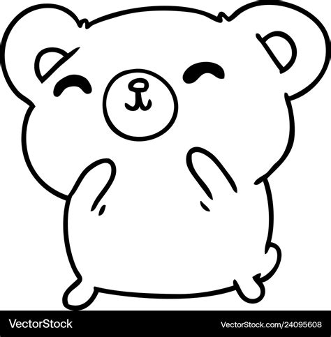 Line drawing kawaii cute happy bear Royalty Free Vector