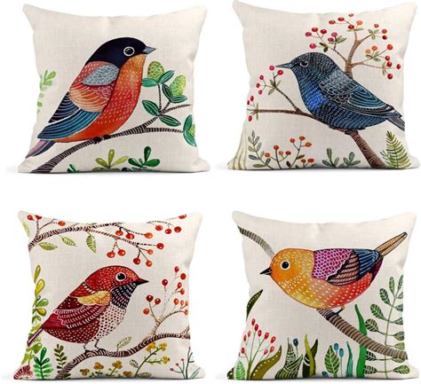 Emvency - Set Of 4 Linen Throw Pillow Covers 18x18 Inches Home Decorative Cushion Colorful ...