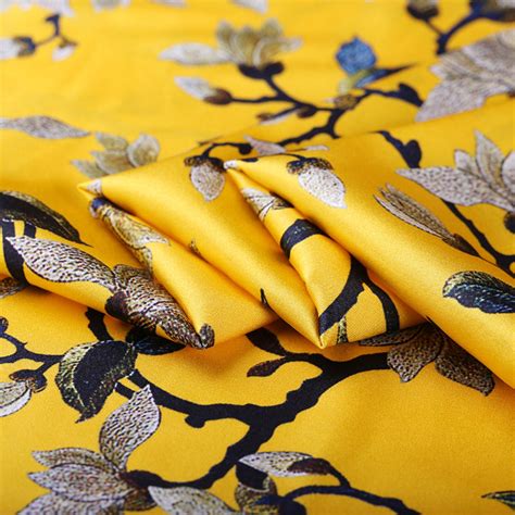 Golden Yellow Fabric Floral Pattern Printing Fabric Stretch - Etsy