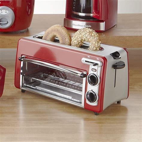 Red Retro Toaster Oven 2 Slice Cooking Bagel Pizzas Broil Bake ...