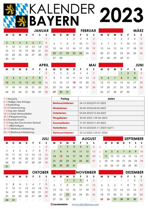 Kalender 2023 Bayern Mit Ferien + Feiertage