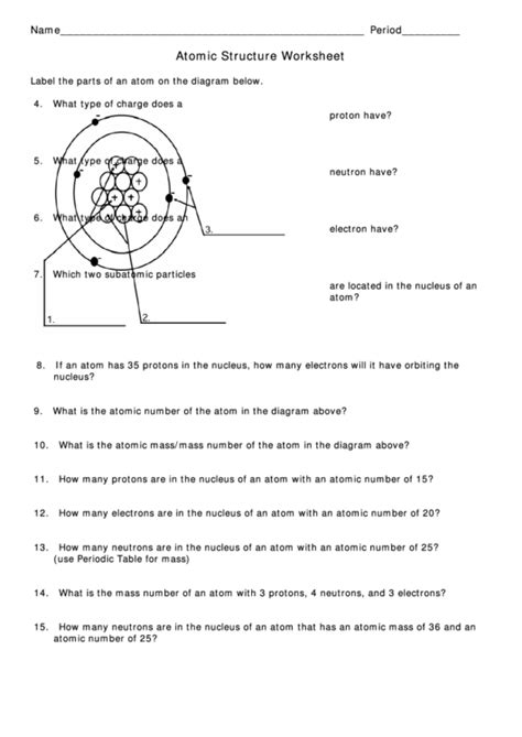 Atomic Structure Worksheet printable pdf download