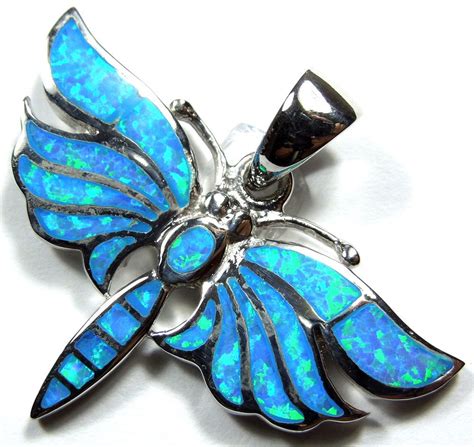 Blue Fire Opal Inlay Solid 925 Sterling Silver Dragonfly Pendant For Necklace | Sterling silver ...