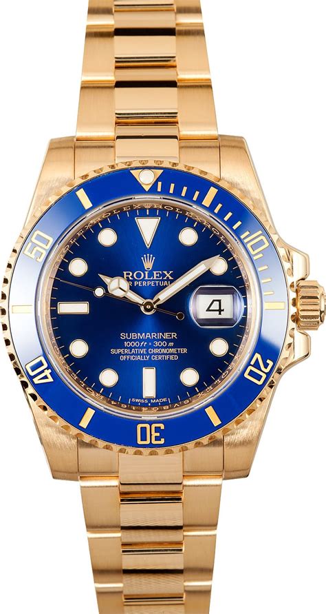 Rolex Submariner 116618 Watch -Blue Dial 18k Gold - 100% Genuine