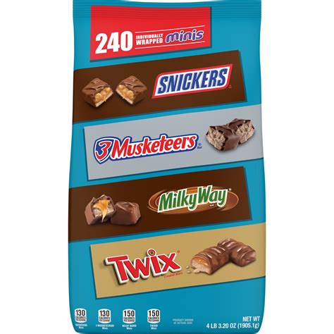 Snickers, Twix, Milky Way & 3 Musketeers, Variety Pack Mini Size Milk Chocolate Candy Bars, 67.2 ...