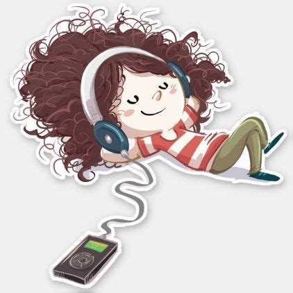 Girl Listening to Music Cartoon Sticker | Zazzle.com | Cartoon stickers ...