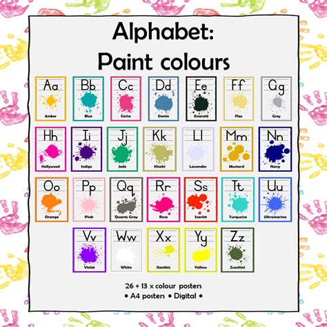 Paint Art Theme Alphabet Posters Cursive ABC Junior Font • Teacha!