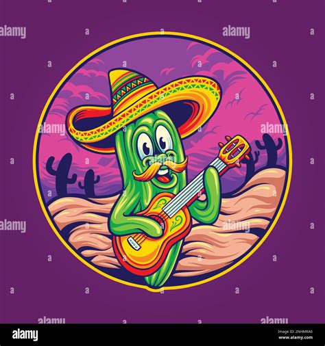 Sombrero guitar cinco de mayo mexican cactus illustrations vector illustrations for your work ...