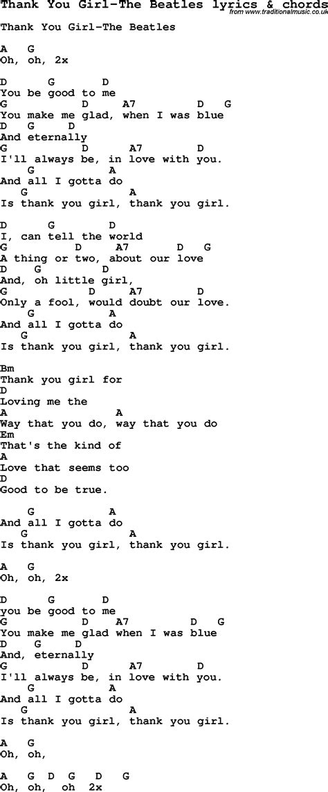 Love Song Lyrics for:Thank You Girl-The Beatles with chords.