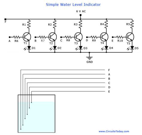 Water Level Indicator Circuit Diagram-Liquid Level Sensor Project