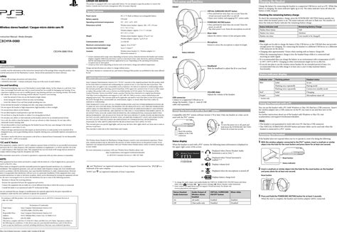 Sony Ps3 Wireless Stereo Headset Cechya 0080 Instruction Manual