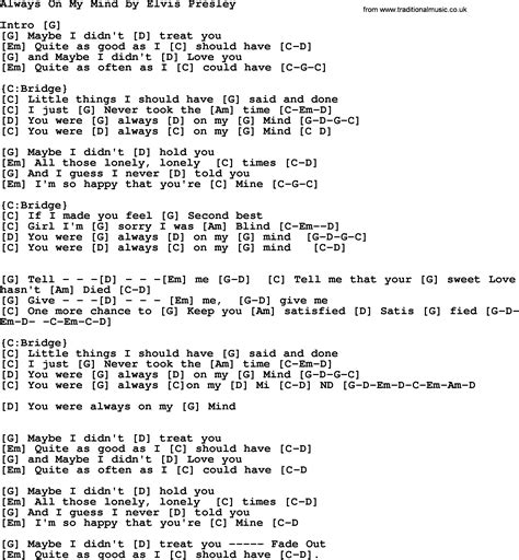 Always On My Mind, by Elvis Presley - lyrics and chords