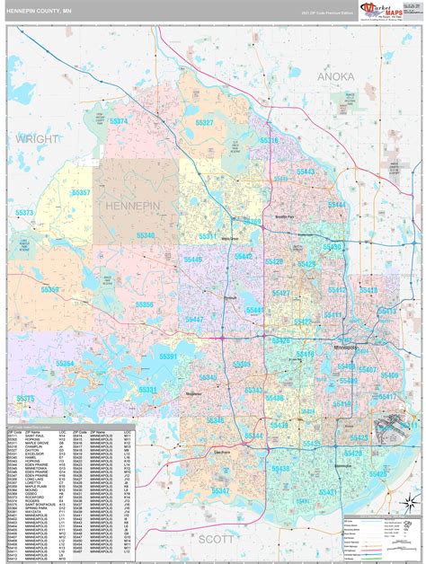 Hennepin County, MN Wall Map Premium Style by MarketMAPS