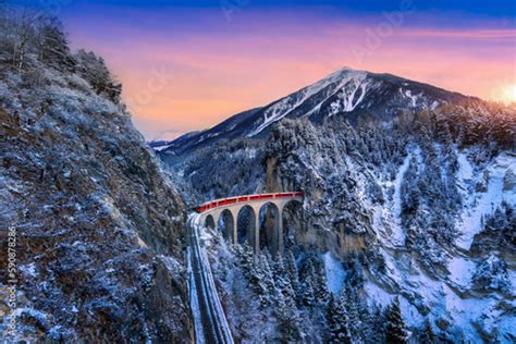 Landscape of Train passing through famous mountain in Filisur ...