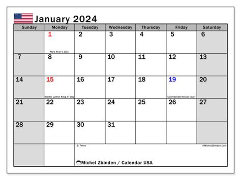 Jan 2024 Calendar With Holidays Usa - Kore Shaine