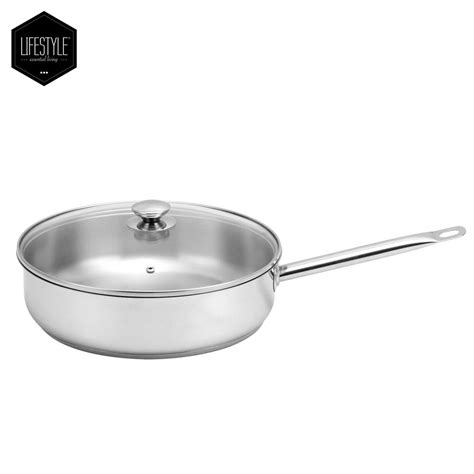 Lifestyle Cookware Stainless Steel Deep Frypan with Glass Cover 30 cm ...