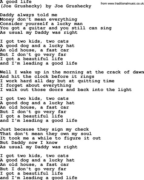 Bruce Springsteen song: A Good Life, lyrics