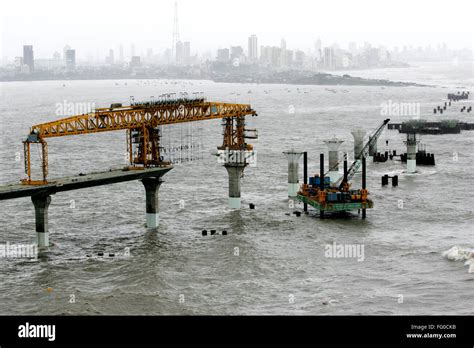 An aerial view of the construction site of the Bandra Worli Sea link at Bandra end on Arabian ...