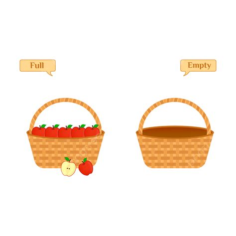 Opposite English Adjectives Full And Empty Red Apple Basket Vector Illustration, Opposite ...