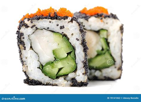 Square Sushi Rolls with White Fish, Vegs, Cream Cheese and Orang Stock Photo - Image of ...