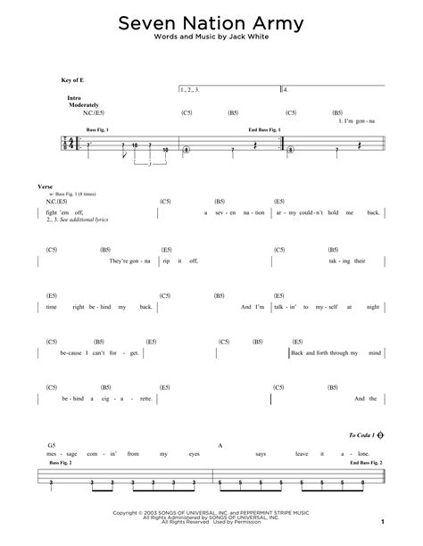 Seven Nation Army By The White Stripes Easy Guitar Tab