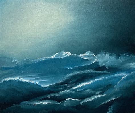 Ocean Waves At Night Painting