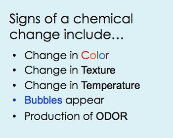 Signs of a Chemical Change by Addie Crawford | Teachers Pay Teachers