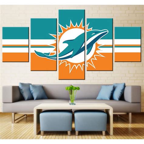 5 Panel Miami Dolphins Wall Art Cheap For Living Room Wall Decor – 4 ...