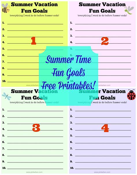 Summer Vacation Fun Goals - Free Printables - PinkWhen