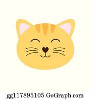 540 Vector Flat Cartoon Kawaii Cat Kitten Face Clip Art | Royalty Free - GoGraph
