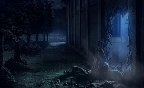 Anime Landscape: Anime Dark Abandoned Building Background