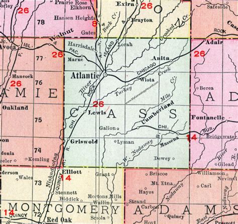 Cass County, Iowa, 1911, Map, Atlantic, Anita, Griswold